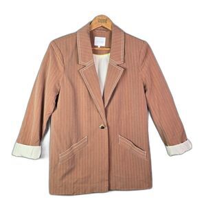 Vila Tan Pinstripe Blazer 4 One Button Contrast Cuff Tailored Jacket